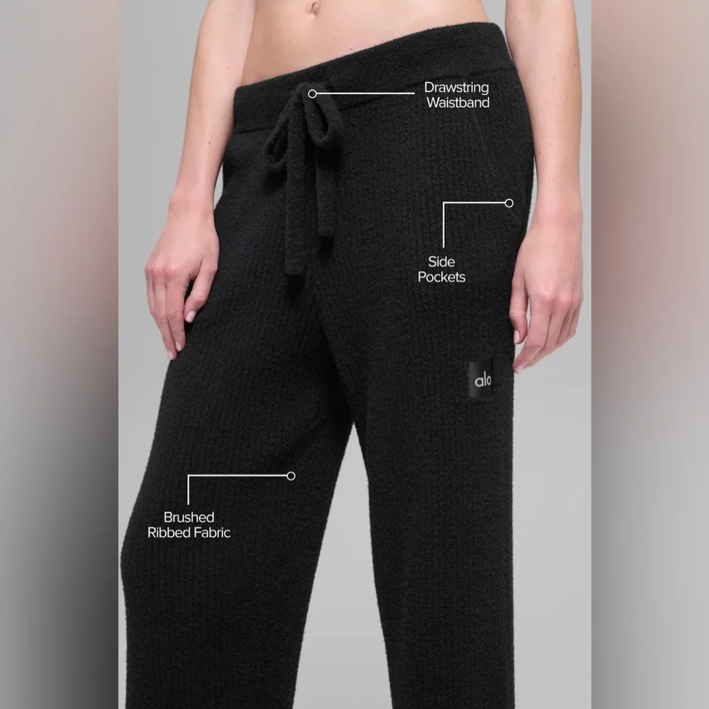Alo Yoga Snuggle Up Sweater High-Waist Wide Leg Pant - Black - XXS - Picture 2 of 15